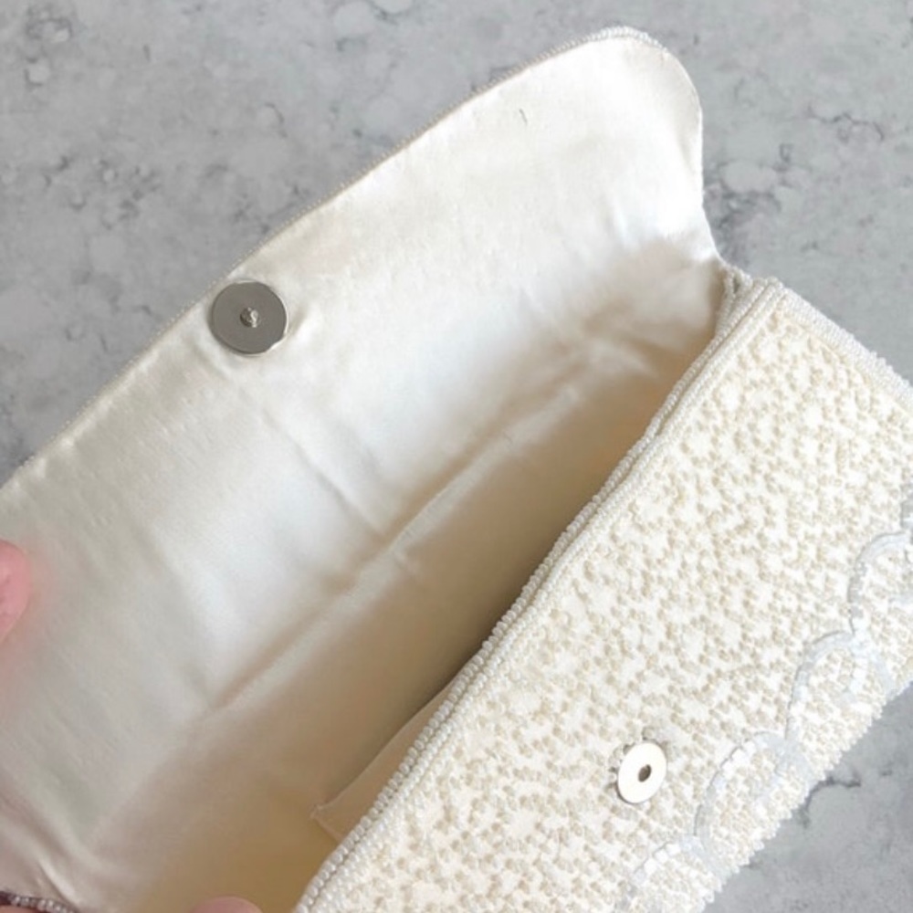 Vintage 1950s Walborg ivory beaded envelope evening clutch handmade in Belgium - Picture 3 of 10